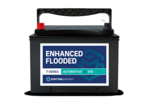 Stryten Energy Enhanced Flooded Battery (EFB) from the T-Series Automotive line, designed for reliable vehicle power and performance.
