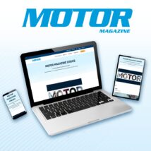 Cellphone, laptop and tablet showing current digital issues of MOTOR Magazine.
